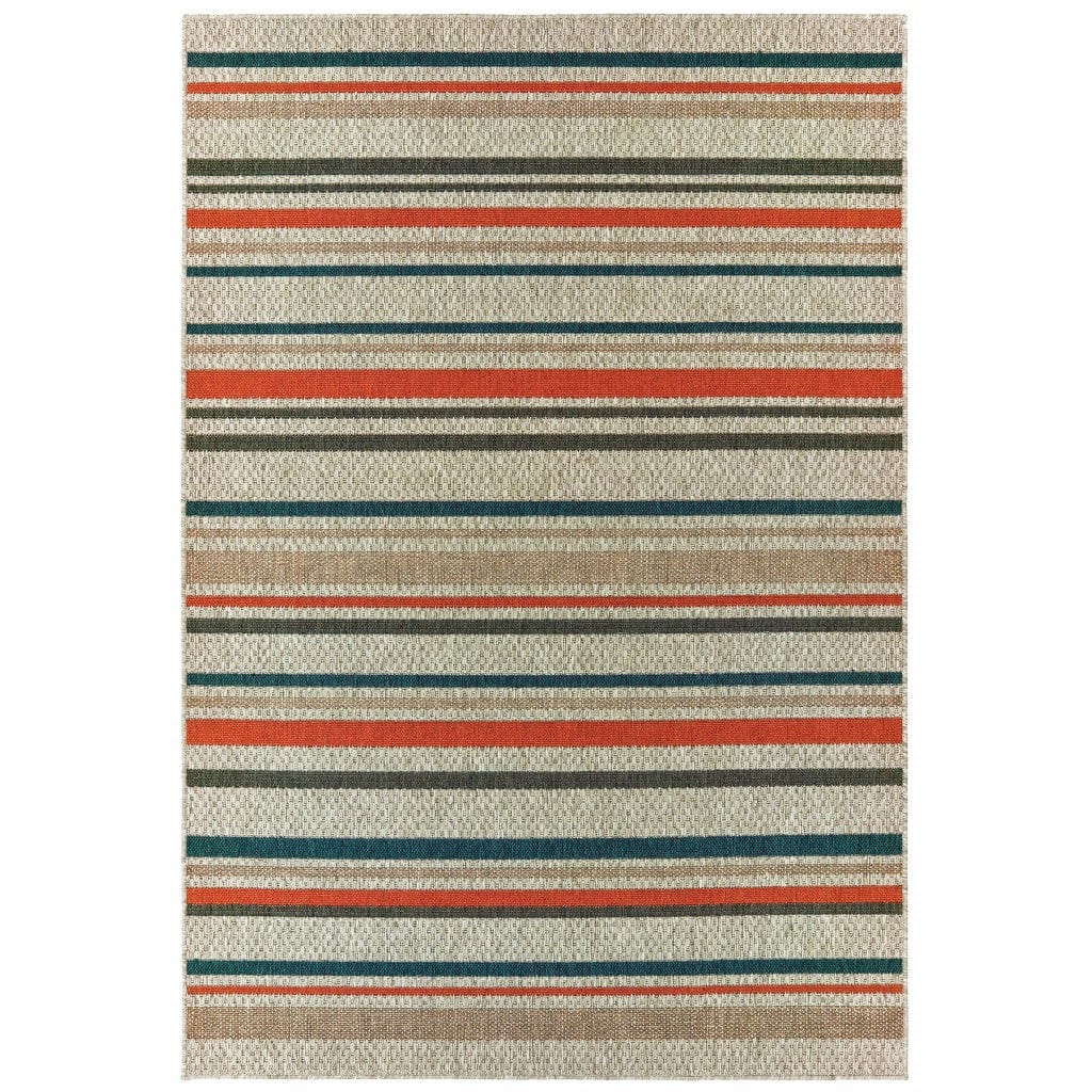 8' X 10' Blue and Gray Striped Indoor Outdoor Area Rug - Homeroots