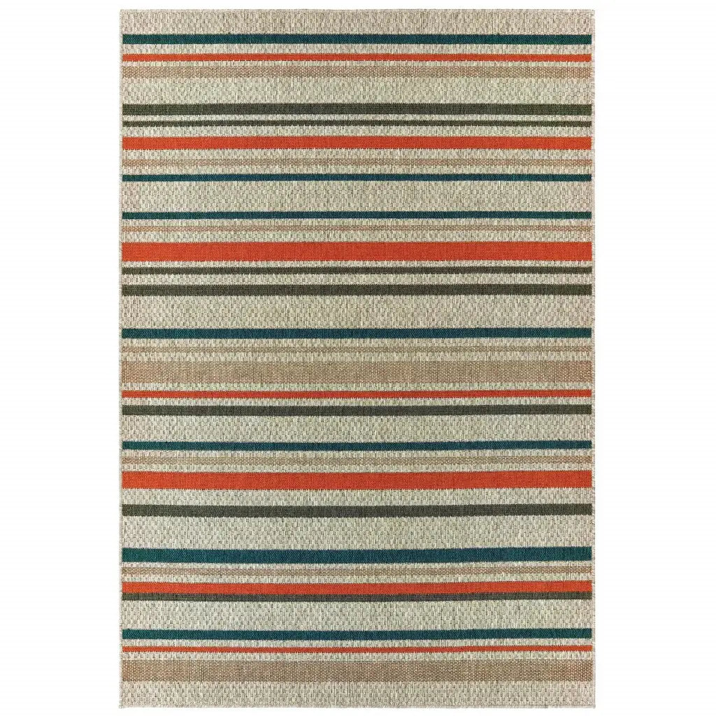 8' X 10' Blue and Gray Striped Indoor Outdoor Area Rug - Homeroots - Flyclothing LLC