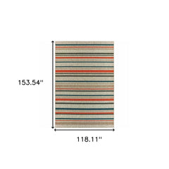 10' X 13' Blue and Gray Striped Indoor Outdoor Area Rug