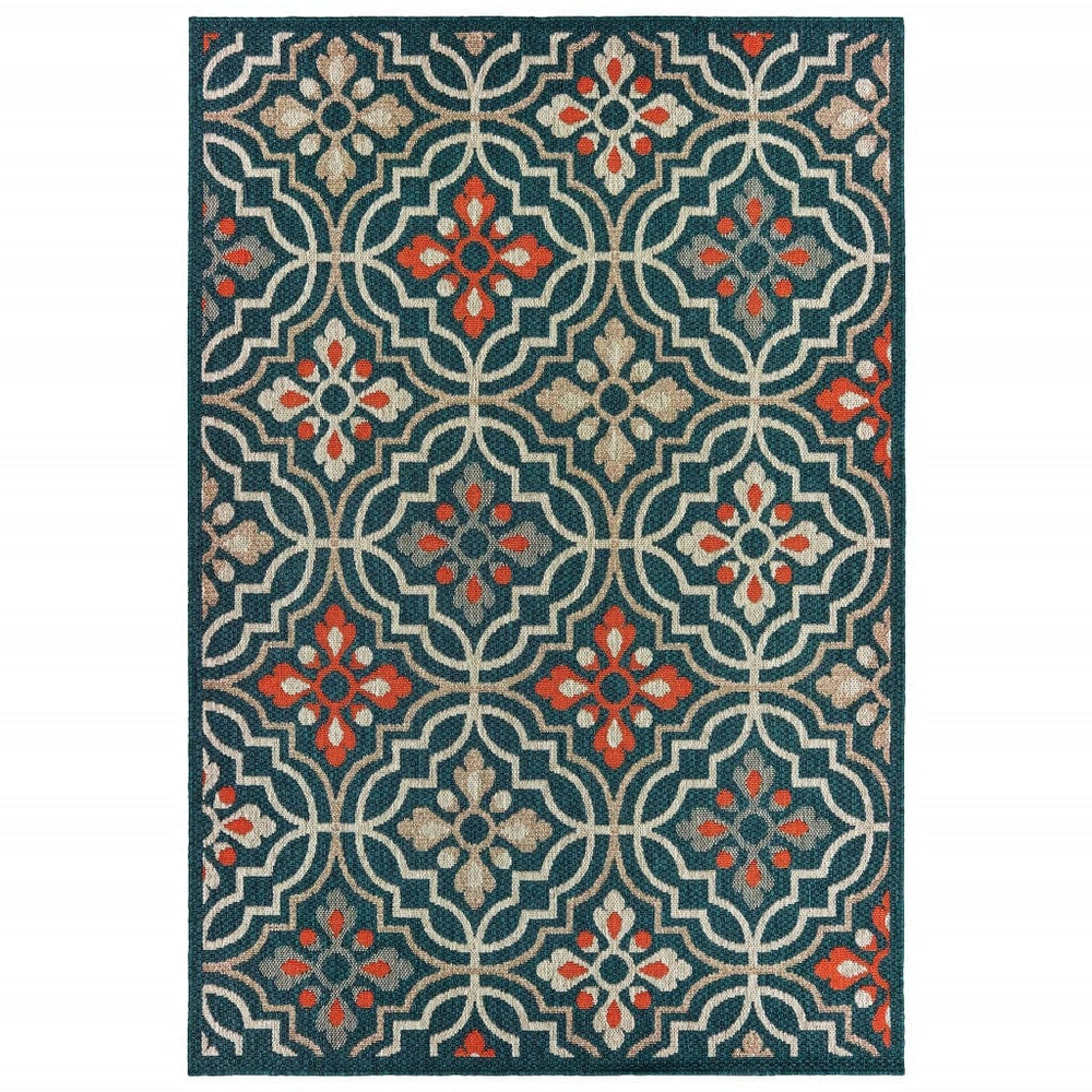 10' X 13' Blue and Orange Moroccan Indoor Outdoor Area Rug - Homeroots