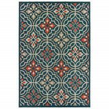 10' X 13' Blue and Orange Moroccan Indoor Outdoor Area Rug - Homeroots