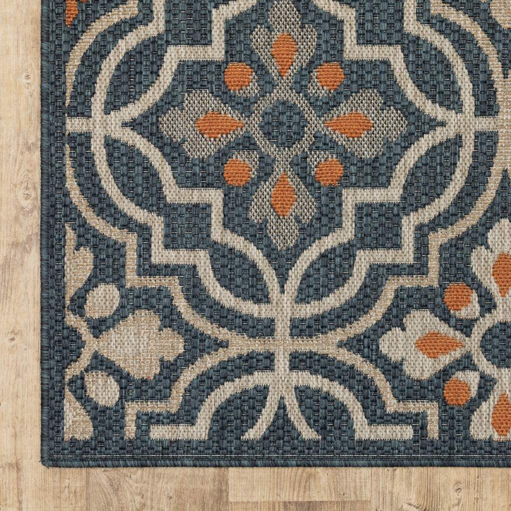 10' X 13' Blue and Orange Moroccan Indoor Outdoor Area Rug - Homeroots - Flyclothing LLC