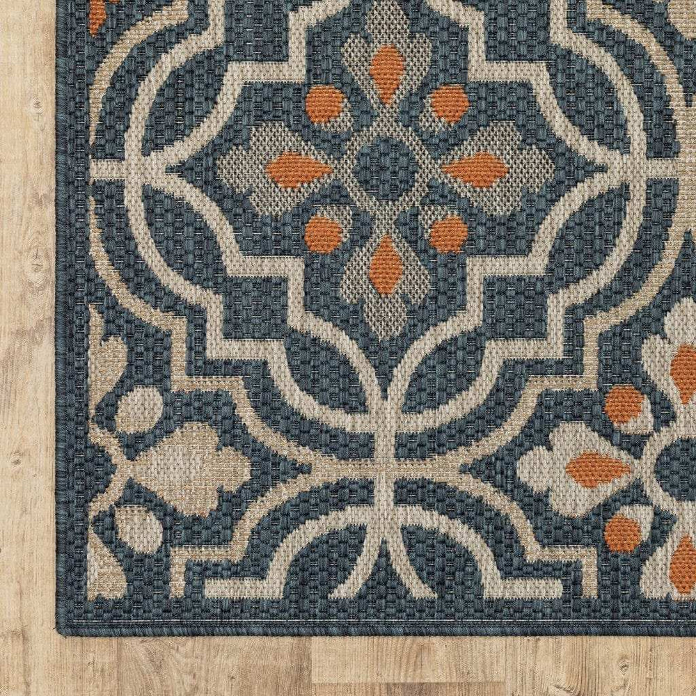 10' X 13' Blue and Orange Moroccan Indoor Outdoor Area Rug - Homeroots - Flyclothing LLC
