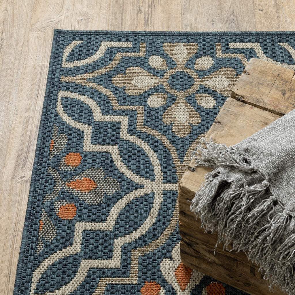10' X 13' Blue and Orange Moroccan Indoor Outdoor Area Rug - Homeroots - Flyclothing LLC