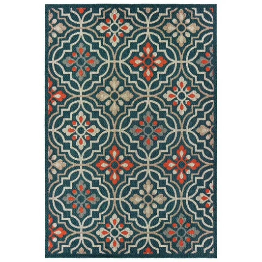 10' X 13' Blue and Orange Moroccan Indoor Outdoor Area Rug - Homeroots - Flyclothing LLC