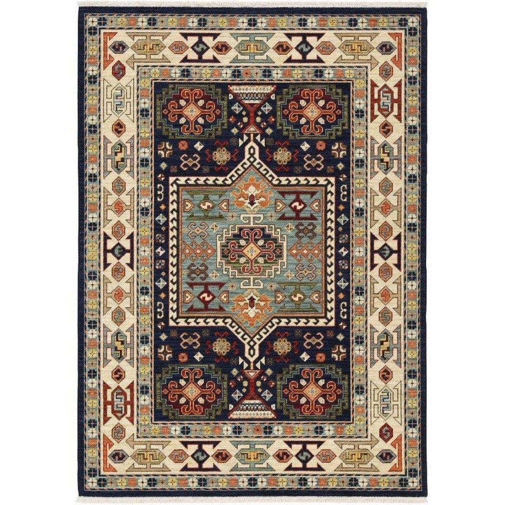 2' X 3' Blue Ivory Machine Woven Medallion Indoor Area Rug - Homeroots - Flyclothing LLC