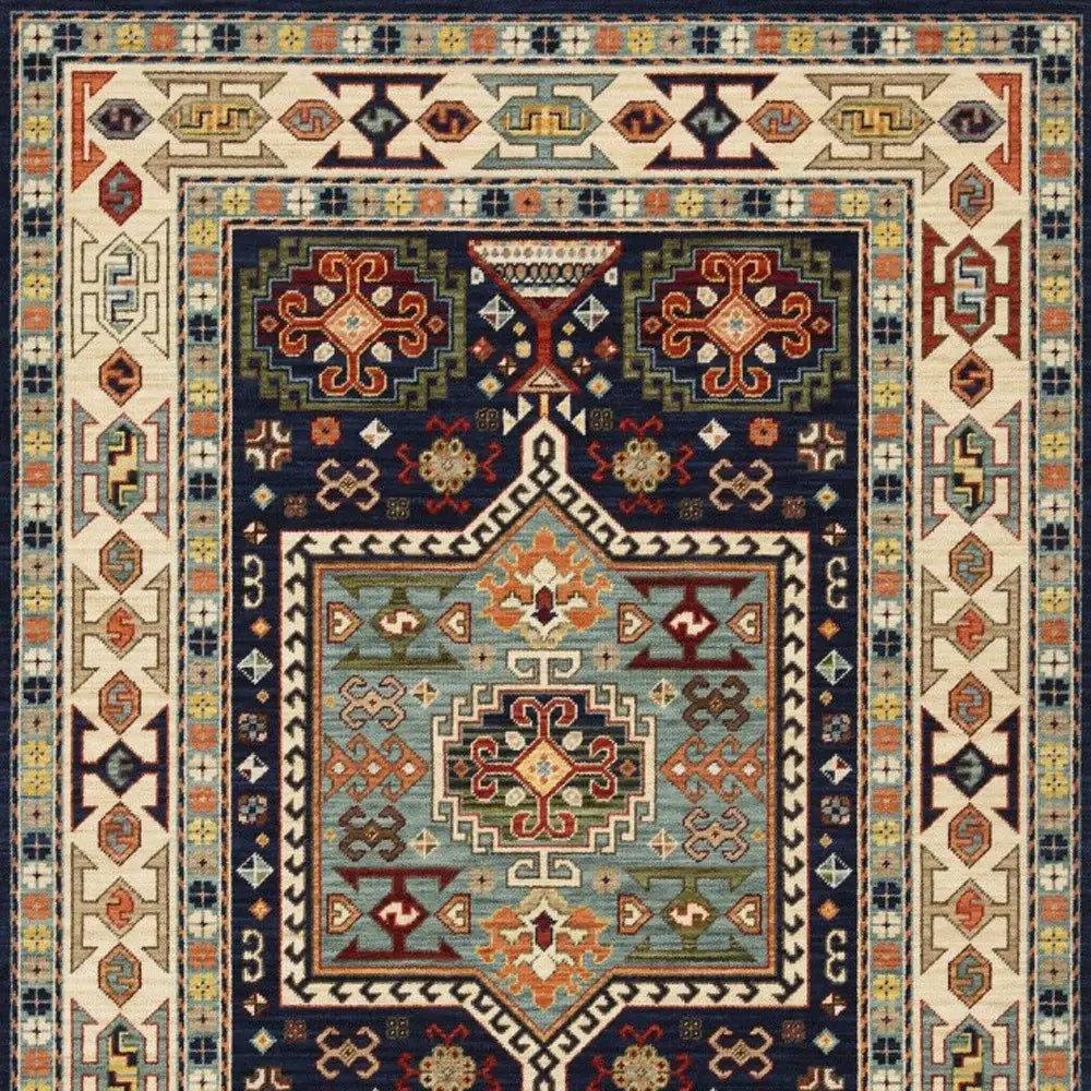 2' X 3' Blue Ivory Machine Woven Medallion Indoor Area Rug - Homeroots - Flyclothing LLC