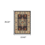 2' X 3' Blue Ivory Machine Woven Medallion Indoor Area Rug - Homeroots - Flyclothing LLC