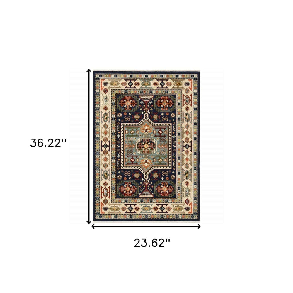 2' X 3' Blue Ivory Machine Woven Medallion Indoor Area Rug - Homeroots - Flyclothing LLC