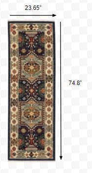 6' Blue Ivory Machine Woven Medallion Indoor Runner Rug - Homeroots