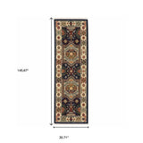 12' Blue Ivory Machine Woven Medallion Indoor Runner Rug - Homeroots - Flyclothing LLC