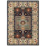 3' X 5' Blue Ivory Machine Woven Medallion Indoor Area Rug