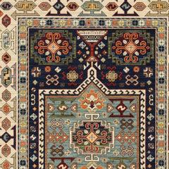 3' X 5' Blue Ivory Machine Woven Medallion Indoor Area Rug