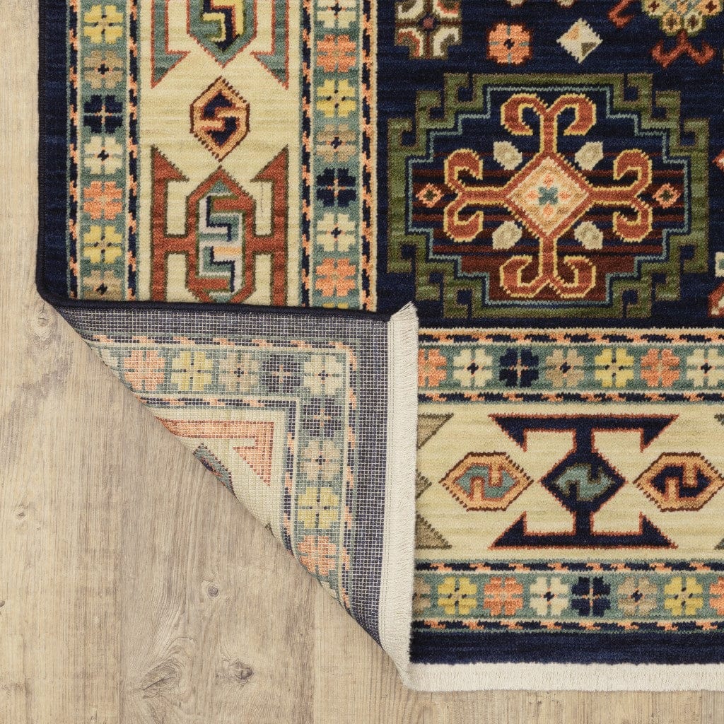 5' X 8' Blue Ivory Machine Woven Medallion Indoor Area Rug - Homeroots