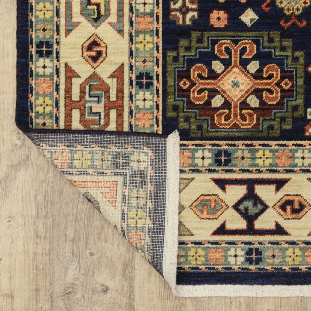 5' X 8' Blue Ivory Machine Woven Medallion Indoor Area Rug - Homeroots - Flyclothing LLC