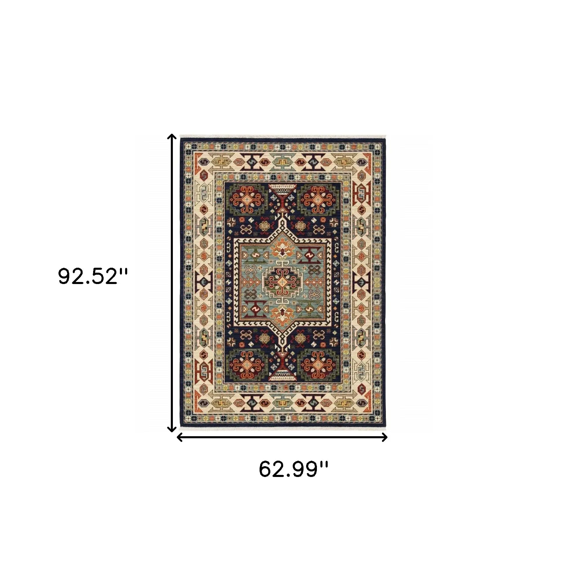 5' X 8' Blue Ivory Machine Woven Medallion Indoor Area Rug - Homeroots - Flyclothing LLC
