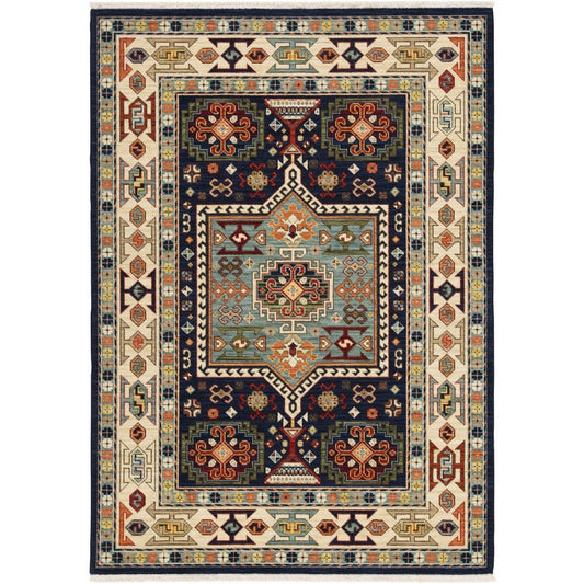 6' X 9' Blue Ivory Machine Woven Medallion Indoor Area Rug - Homeroots