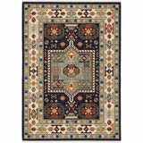 7' X 10' Blue Ivory Machine Woven Medallion Indoor Area Rug - Homeroots