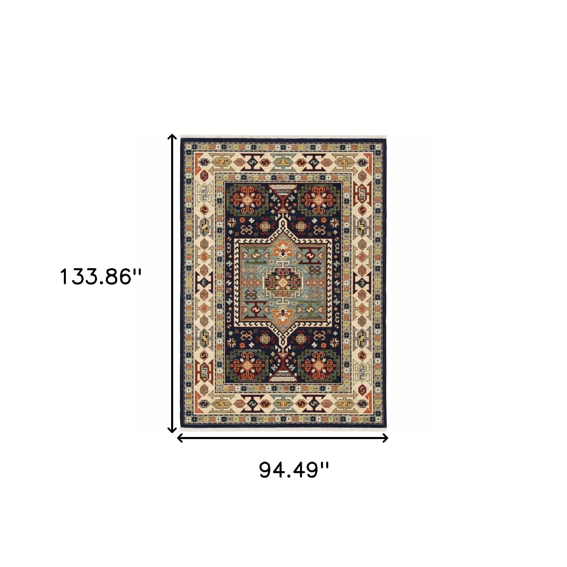 7' X 10' Blue Ivory Machine Woven Medallion Indoor Area Rug - Homeroots