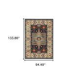 7' X 10' Blue Ivory Machine Woven Medallion Indoor Area Rug - Homeroots - Flyclothing LLC