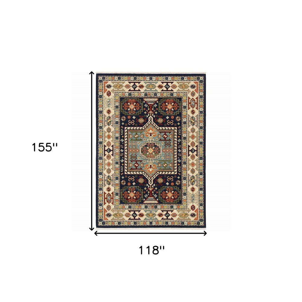 9' X 12' Blue Ivory Machine Woven Medallion Indoor Area Rug - Homeroots - Flyclothing LLC