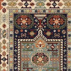 9' X 12' Blue Ivory Machine Woven Medallion Indoor Area Rug