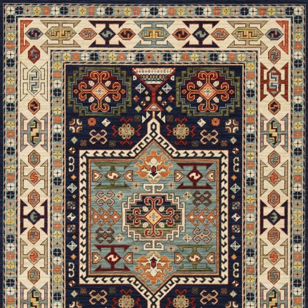 9' X 12' Blue Ivory Machine Woven Medallion Indoor Area Rug - Homeroots - Flyclothing LLC