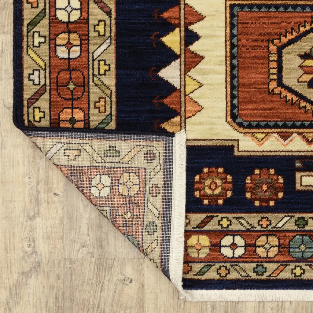 2' X 3' Blue Red Machine Woven Medallions Indoor Area Rug - Homeroots - Flyclothing LLC