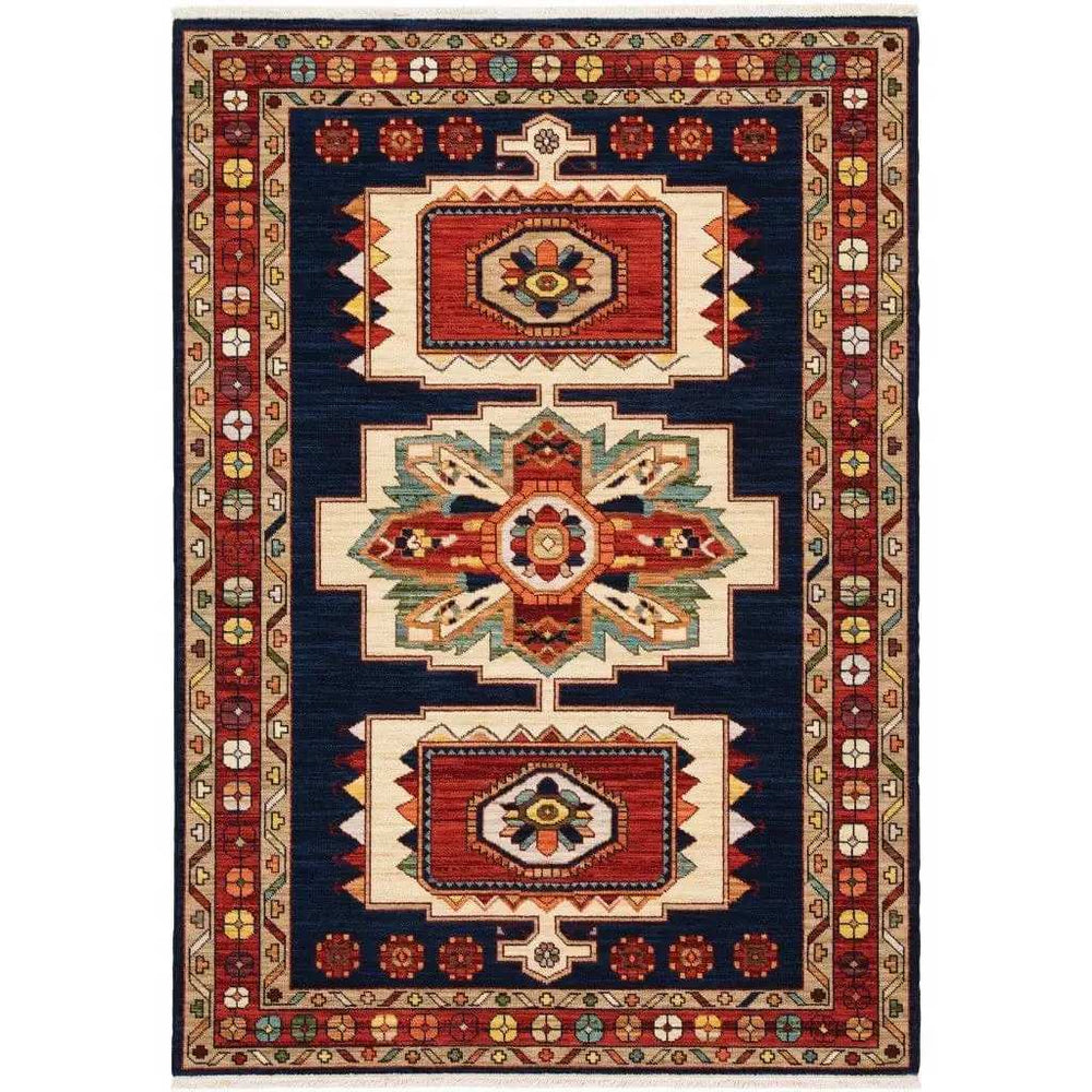 2' X 3' Blue Red Machine Woven Medallions Indoor Area Rug - Homeroots - Flyclothing LLC