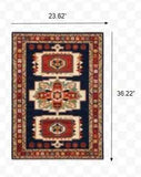 2' X 3' Blue Red Machine Woven Medallions Indoor Area Rug - Homeroots - Flyclothing LLC