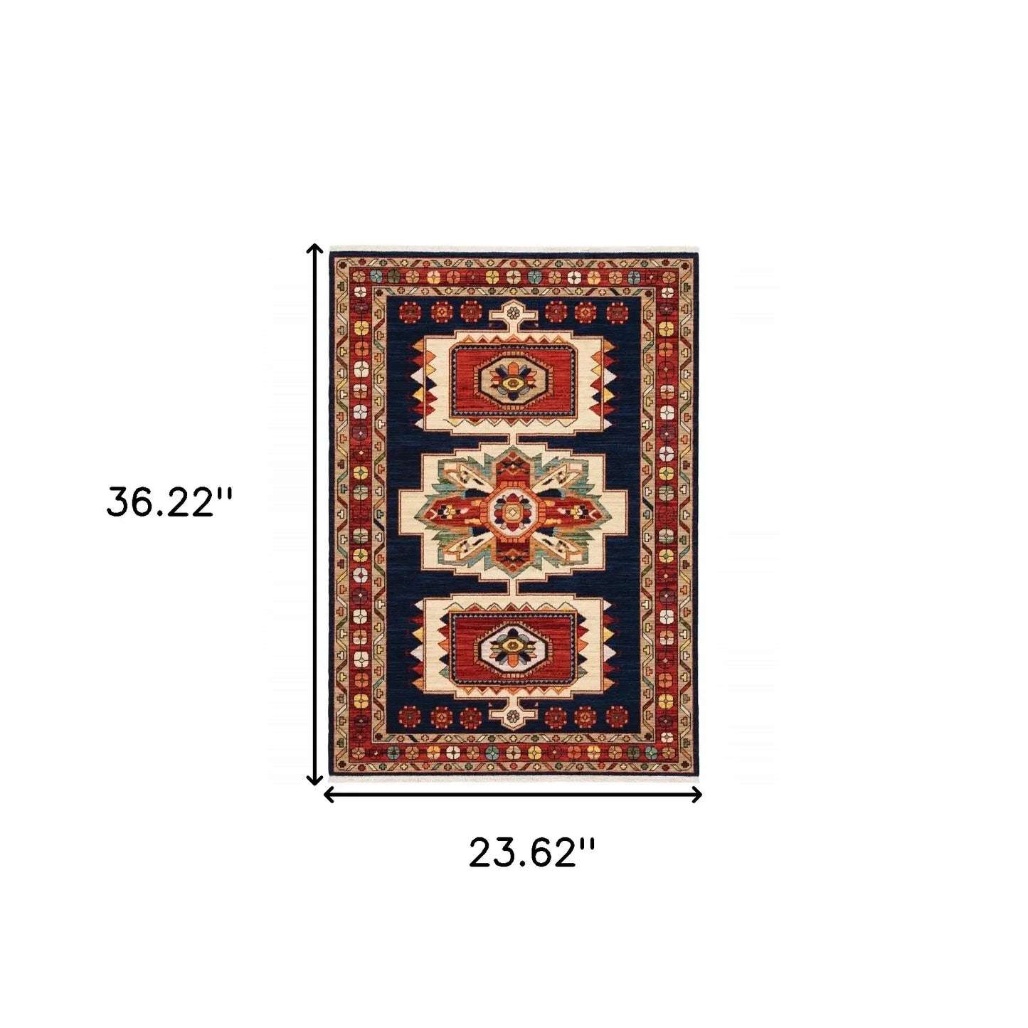 2' X 3' Blue Red Machine Woven Medallions Indoor Area Rug - Homeroots - Flyclothing LLC