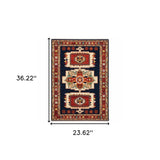 2' X 3' Blue Red Machine Woven Medallions Indoor Area Rug - Homeroots - Flyclothing LLC