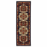 6' Blue Red Machine Woven Medallions Indoor Runner Rug - Homeroots - Flyclothing LLC