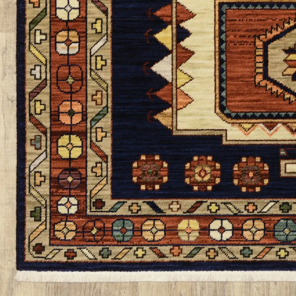 12' Blue Red Machine Woven Medallions Indoor Runner Rug - Homeroots - Flyclothing LLC