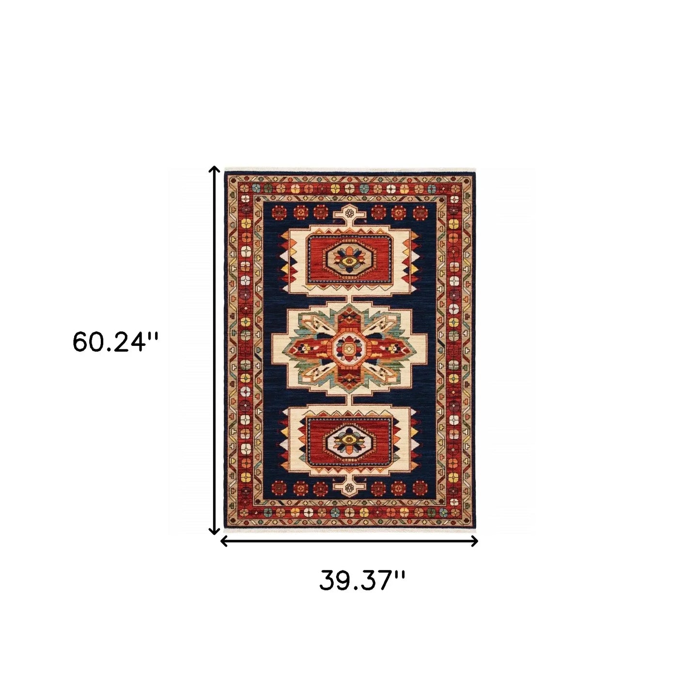 3' X 5' Blue Red Machine Woven Medallions Indoor Area Rug - Homeroots - Flyclothing LLC