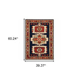 3' X 5' Blue Red Machine Woven Medallions Indoor Area Rug - Homeroots - Flyclothing LLC