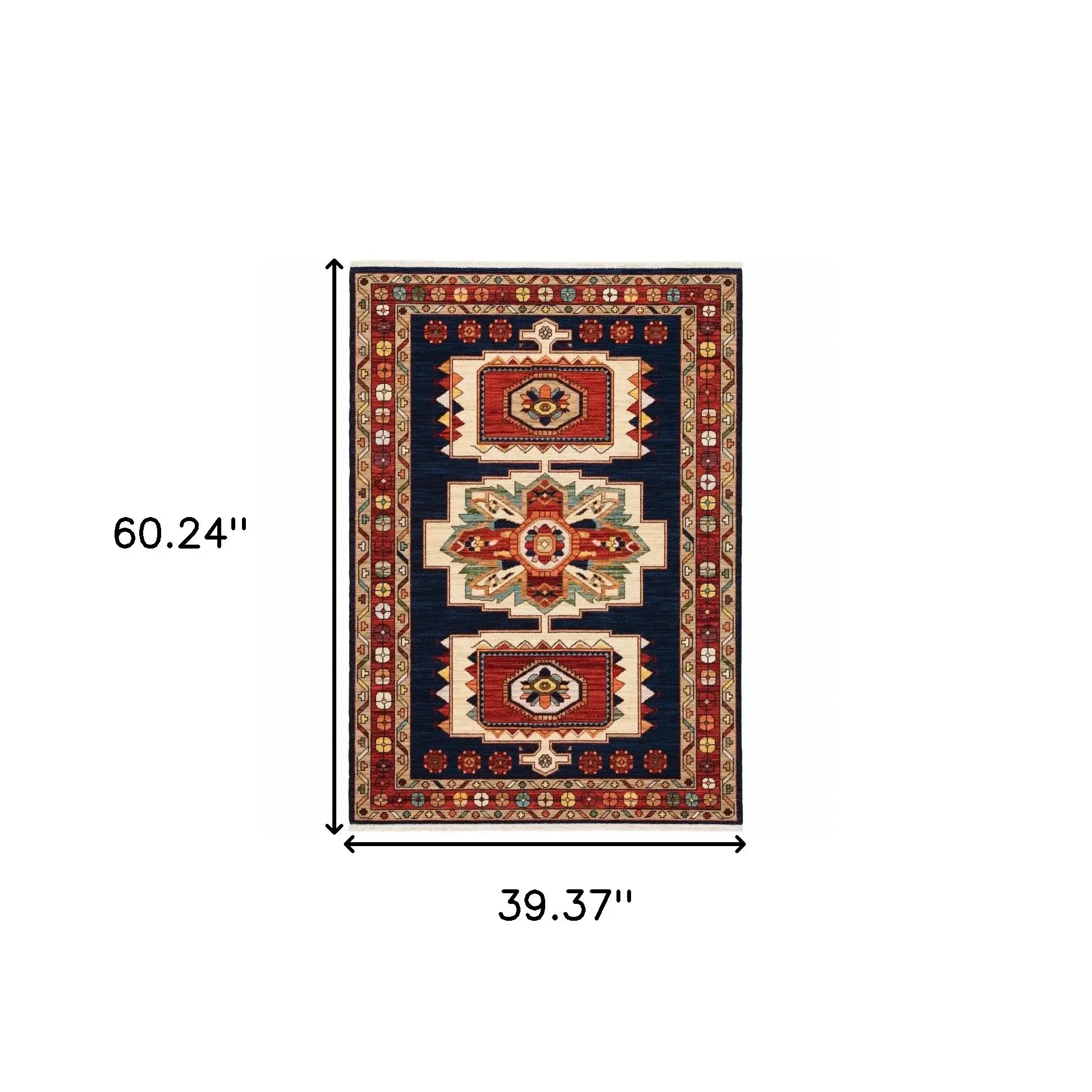 3' X 5' Blue Red Machine Woven Medallions Indoor Area Rug - Homeroots - Flyclothing LLC