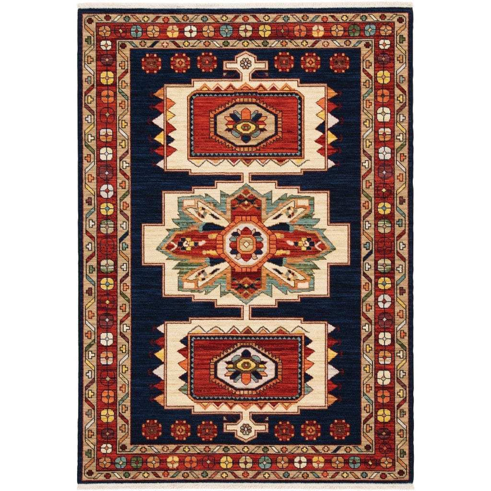 5' X 8' Blue Red Machine Woven Medallions Indoor Area Rug - Homeroots - Flyclothing LLC