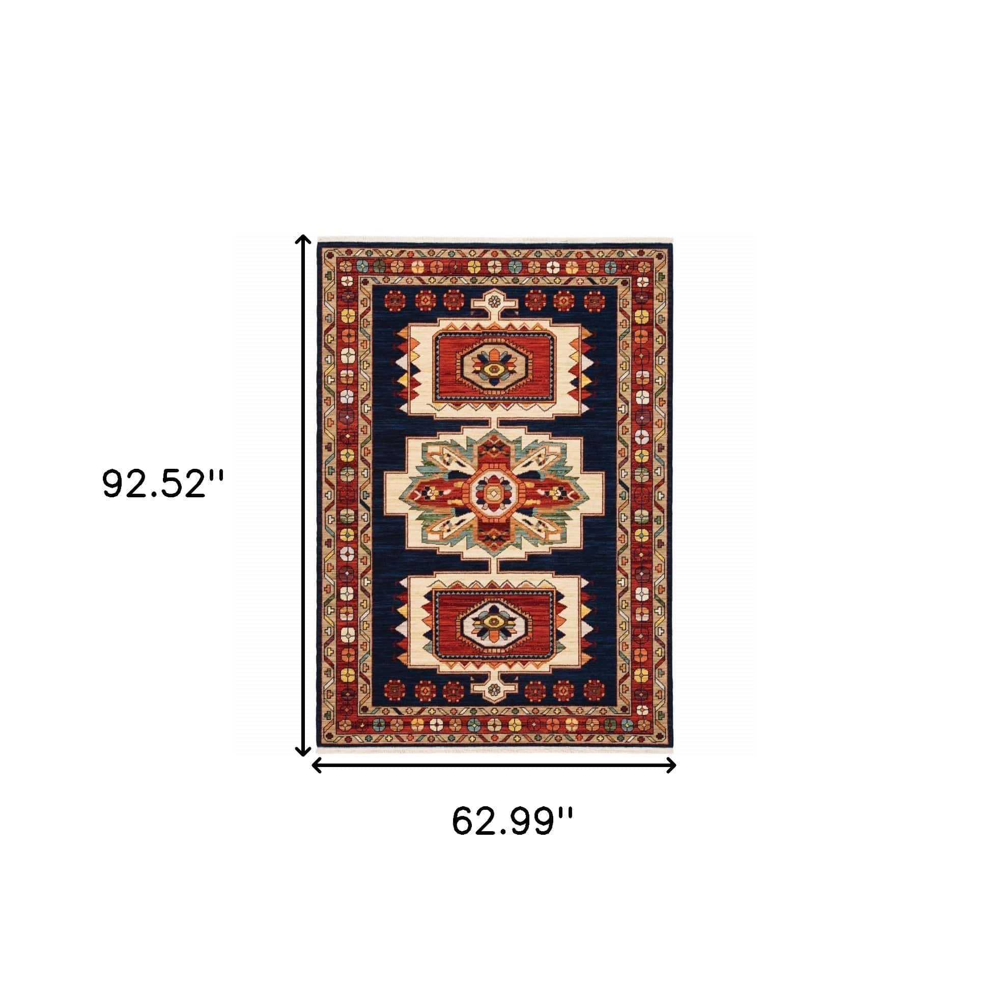 5' X 8' Blue Red Machine Woven Medallions Indoor Area Rug - Homeroots