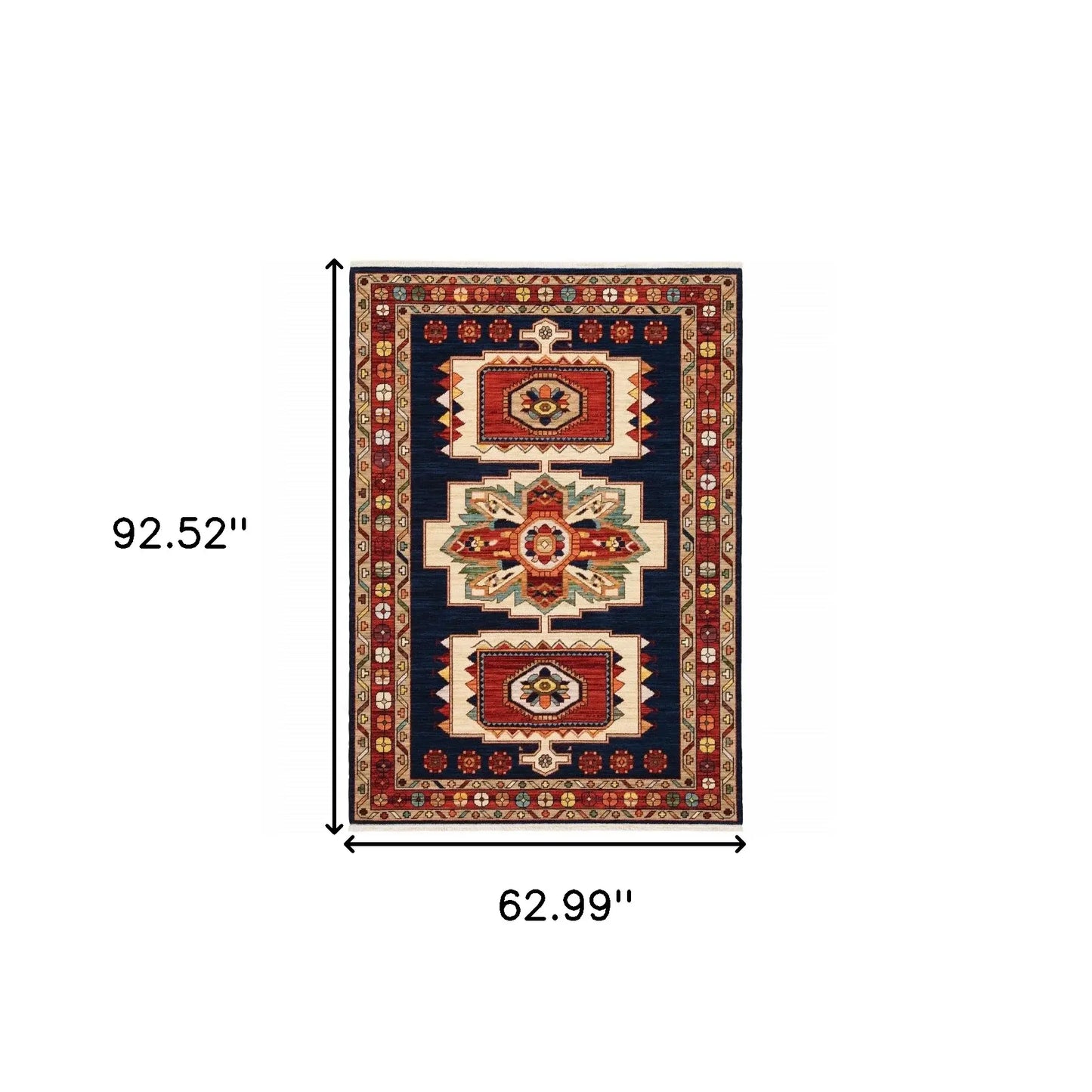 5' X 8' Blue Red Machine Woven Medallions Indoor Area Rug - Homeroots - Flyclothing LLC