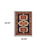 5' X 8' Blue Red Machine Woven Medallions Indoor Area Rug - Homeroots - Flyclothing LLC