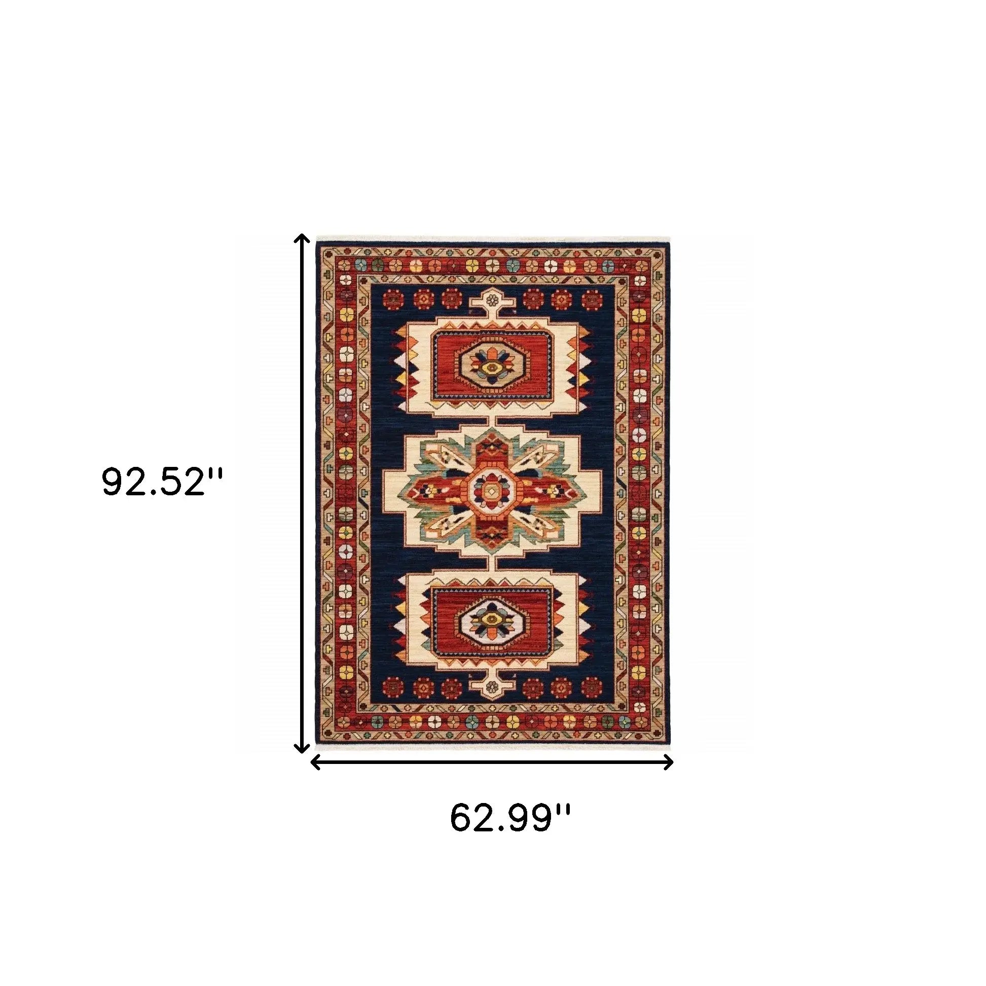 5' X 8' Blue Red Machine Woven Medallions Indoor Area Rug - Homeroots - Flyclothing LLC