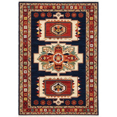 6' X 9' Blue Red Machine Woven Medallions Indoor Area Rug - Homeroots