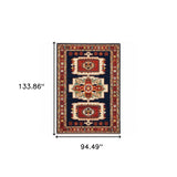 7' X 10' Blue Red Machine Woven Medallions Indoor Area Rug - Homeroots - Flyclothing LLC