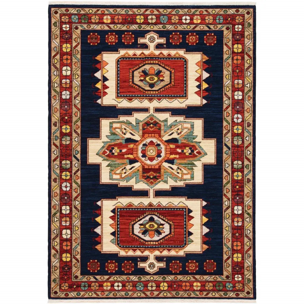 9' X 12' Blue Red Machine Woven Medallions Indoor Area Rug - Homeroots - Flyclothing LLC