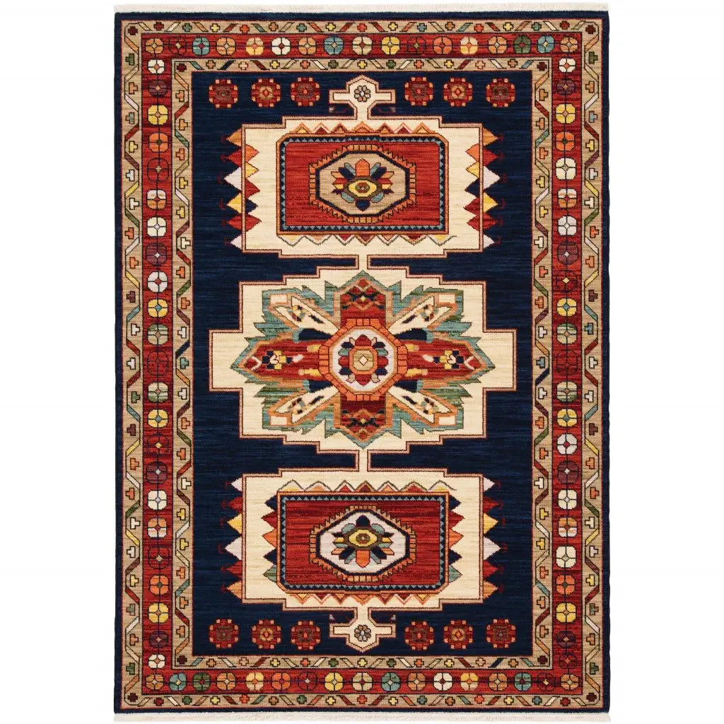 9' X 12' Blue Red Machine Woven Medallions Indoor Area Rug - Homeroots - Flyclothing LLC