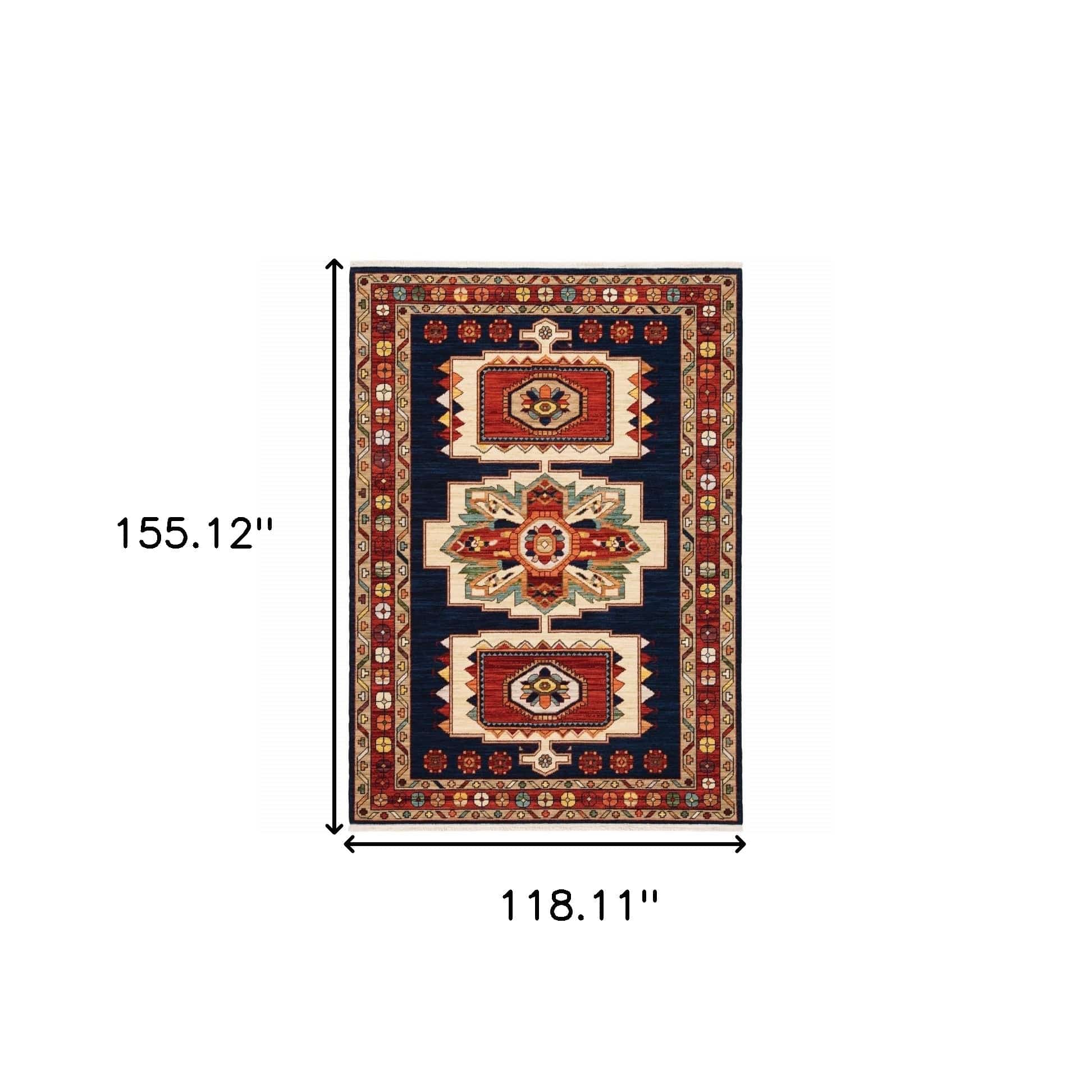 9' X 12' Blue Red Machine Woven Medallions Indoor Area Rug