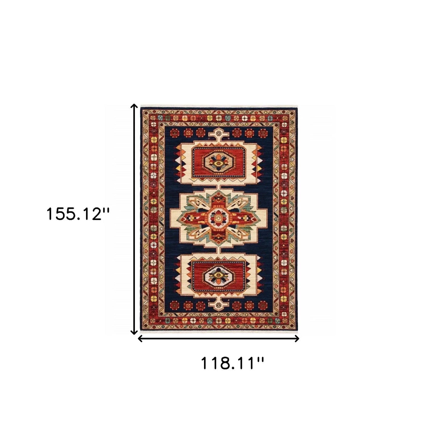 9' X 12' Blue Red Machine Woven Medallions Indoor Area Rug - Homeroots - Flyclothing LLC