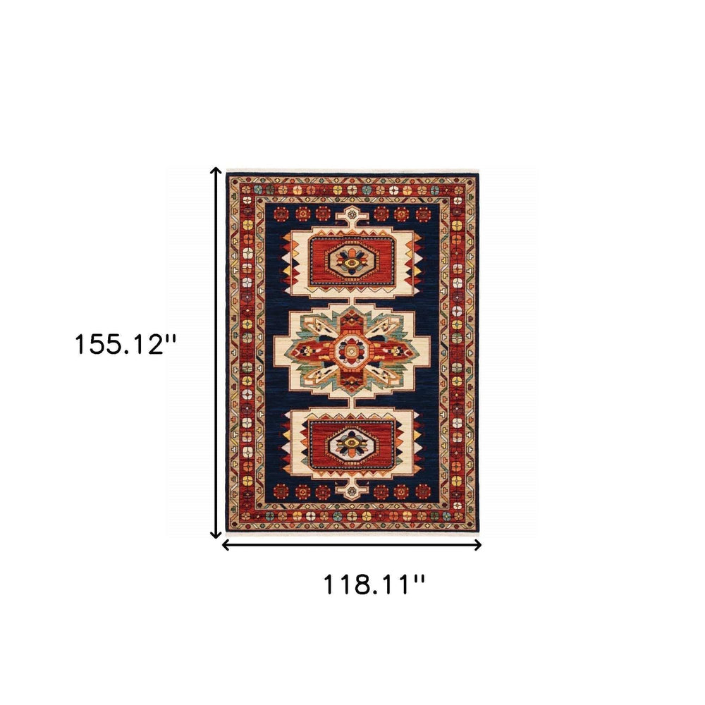 9' X 12' Blue Red Machine Woven Medallions Indoor Area Rug - Homeroots - Flyclothing LLC
