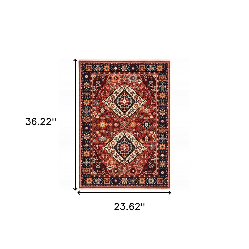 2' X 3' Red Blue Machine Woven Oriental Indoor Area Rug - Homeroots - Flyclothing LLC